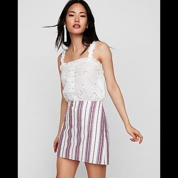 Express Striped High Waisted A-line Mini Skirt 16 - Picture 1 of 1